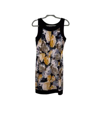 AB Studio Sleeveless Abstract Print Dress With Black Trim Size Large